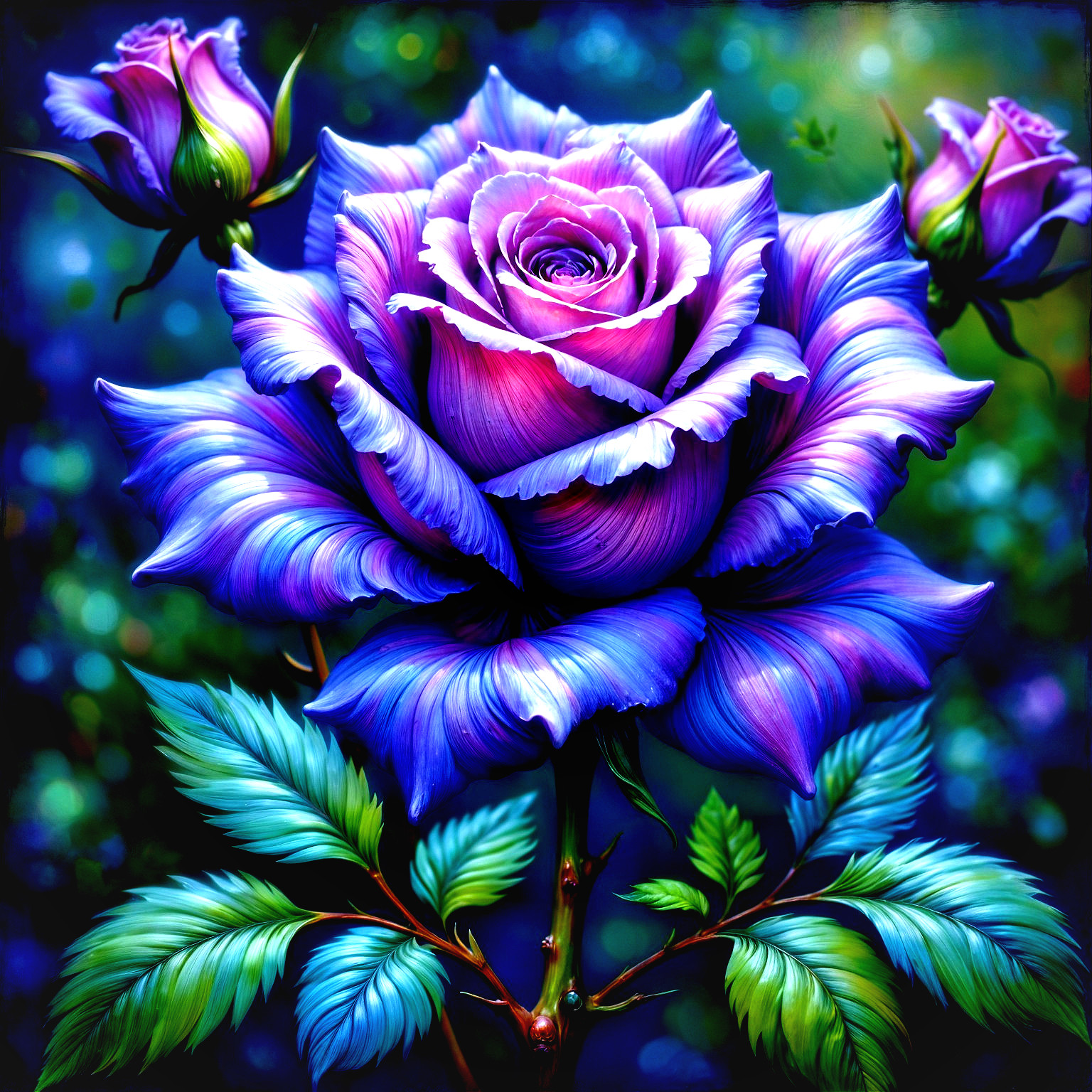 Vibrant Rose Arrangement with Purple and Blue Blooms