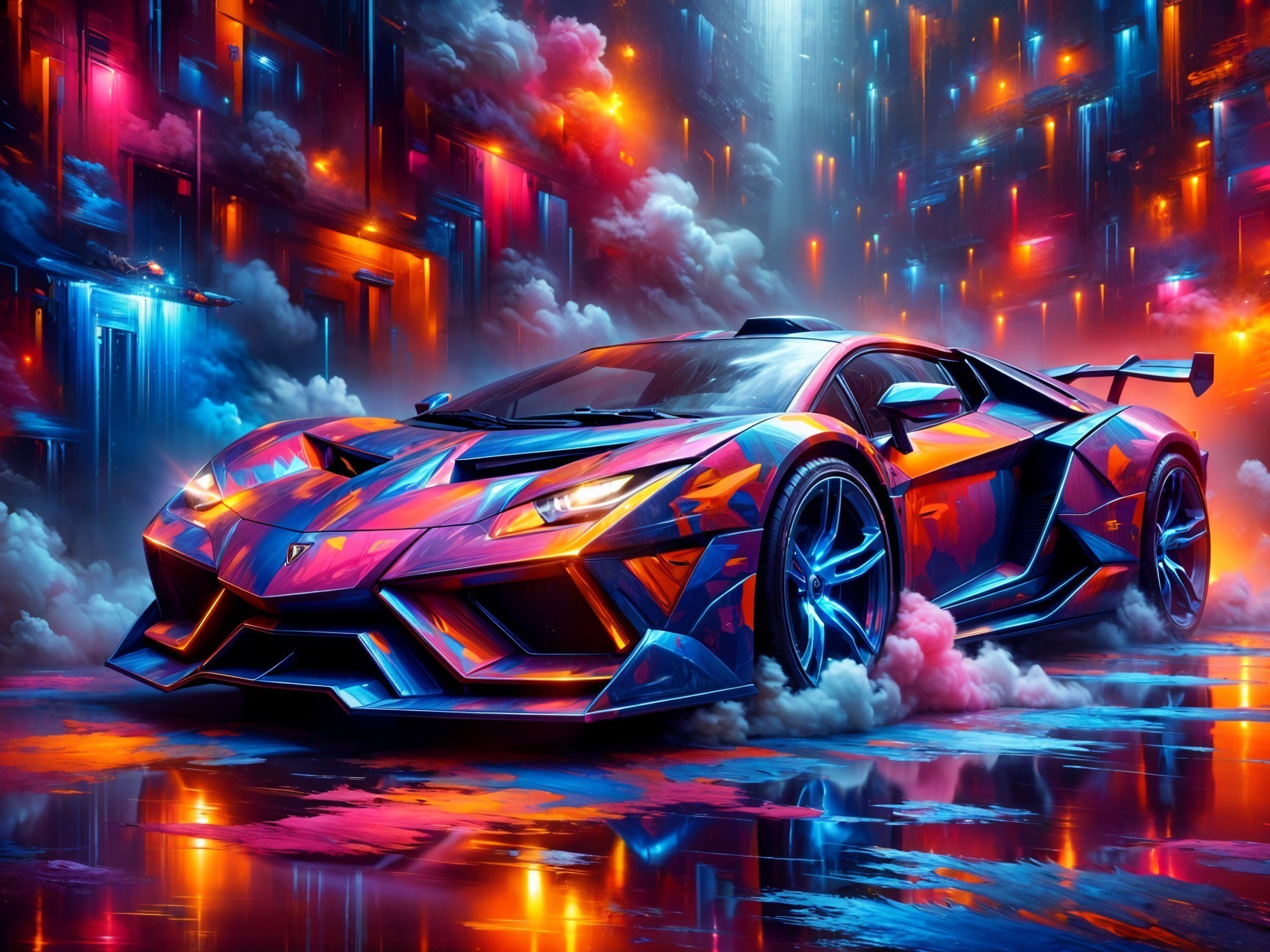 Futuristic Sports Car in Surreal Neon Environment