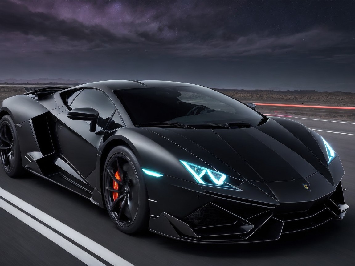 Sleek Black Supercar Against Twilight Backdrop