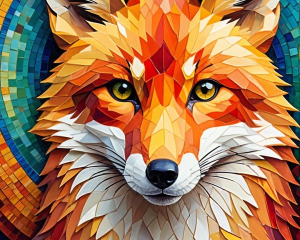 Vibrant Mosaic Portrait of a Fox with Colorful Background