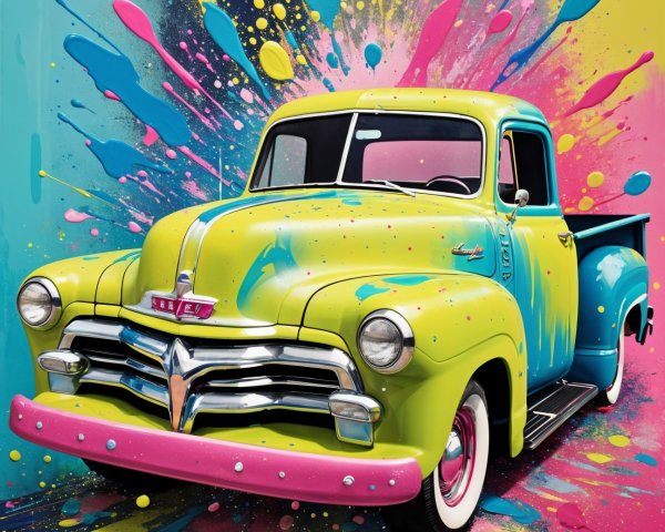 Vibrant Retro Pickup Truck with Colorful Background