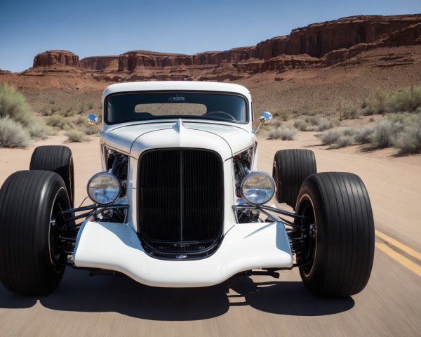Classic Hot Rod in Desert Landscape with Vintage Style