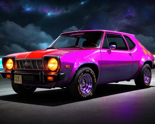 Vibrant Modified Car with Retro Design in Galactic Scene