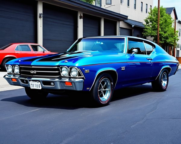 Classic Blue Chevrolet Chevelle with Racing Stripes