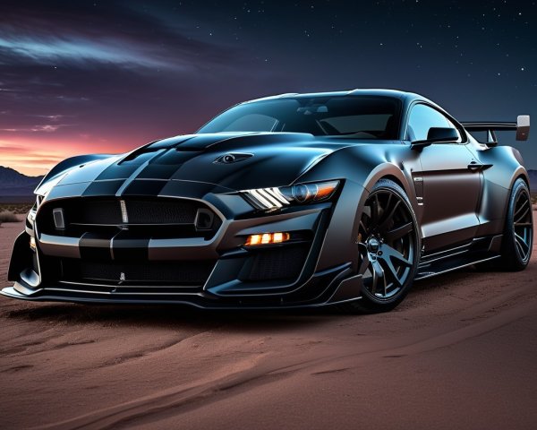Modified Sports Car in Desert at Dusk