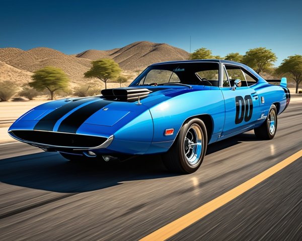 Classic Muscle Car in Blue with Black Stripes