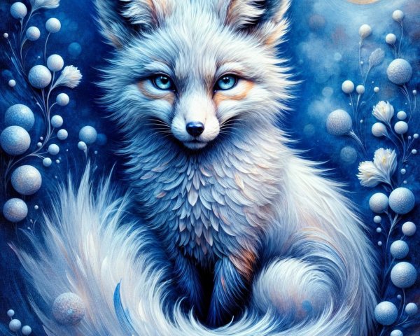 Mystical fox with blue eyes in a dreamy setting