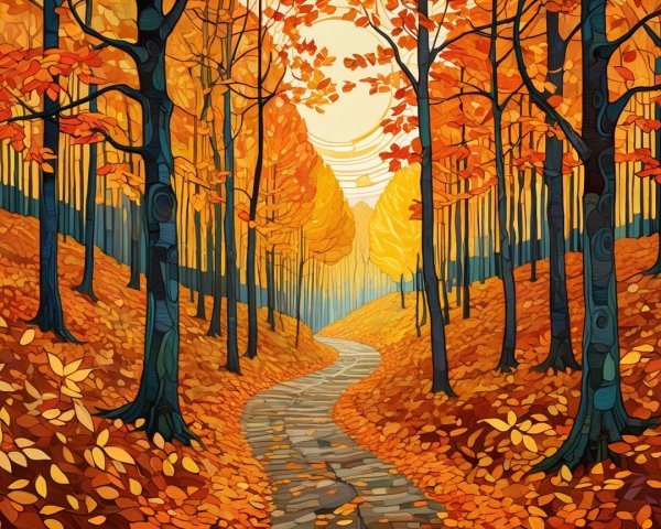 Winding Path in Vibrant Autumn Forest Scene