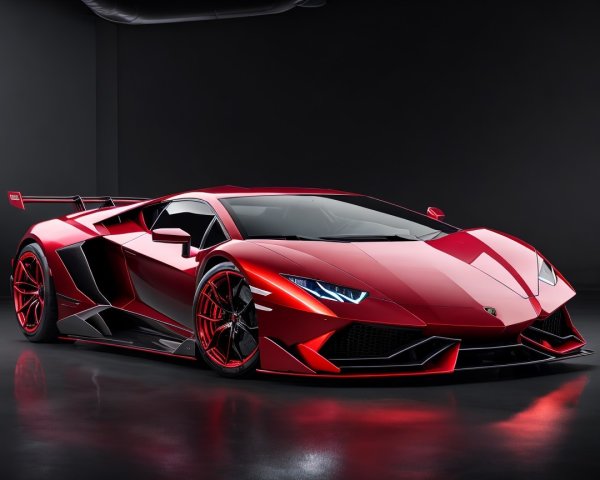 Glossy Red Sports Car with Aerodynamic Features
