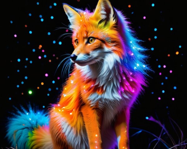 Vibrant Fantastical Fox with Multicolored Coat