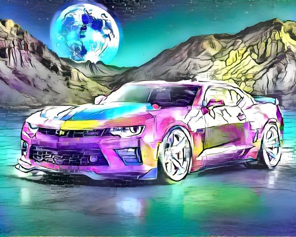 Digitally Stylized Chevrolet Camaro in Surreal Landscape