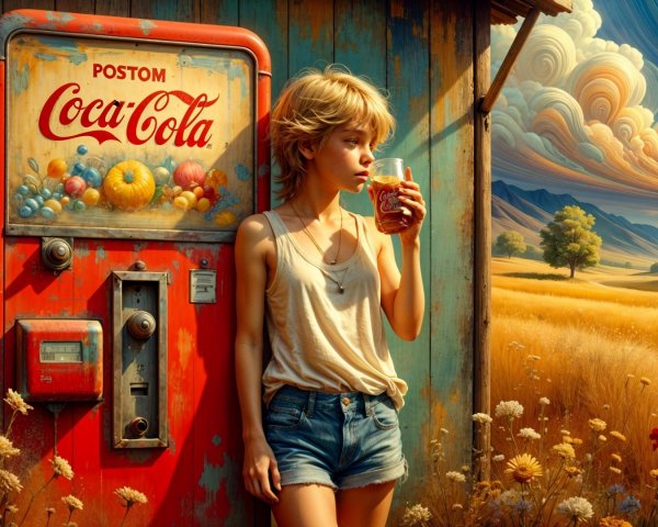 Young Woman by Vintage Coca-Cola Vending Machine