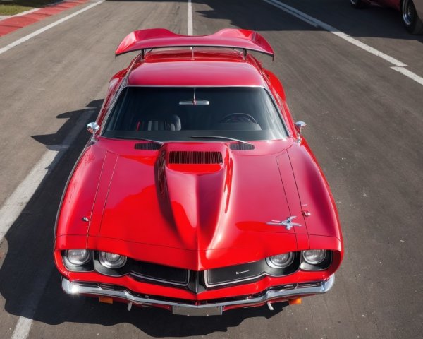 Vibrant Red Muscle Car on Racetrack with Sleek Design