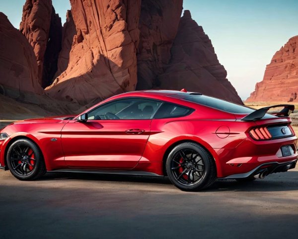 Red Sports Car Against Dramatic Red Rock Landscape