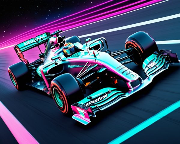 Formula 1 Car Racing on Neon-Lit Futuristic Track
