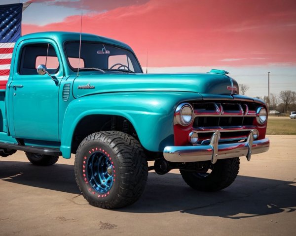 Vintage Turquoise Pickup Truck with Retro Design