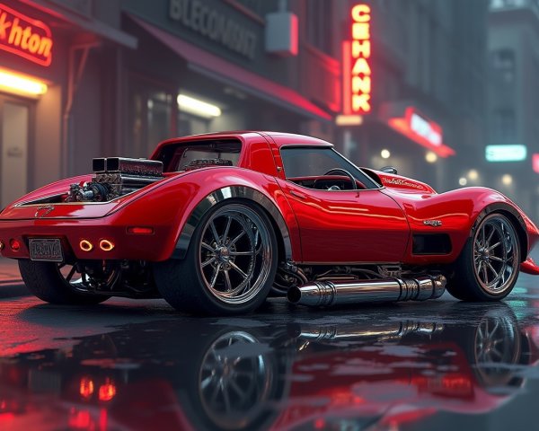 Red Sports Car with Vintage Design in Urban Setting