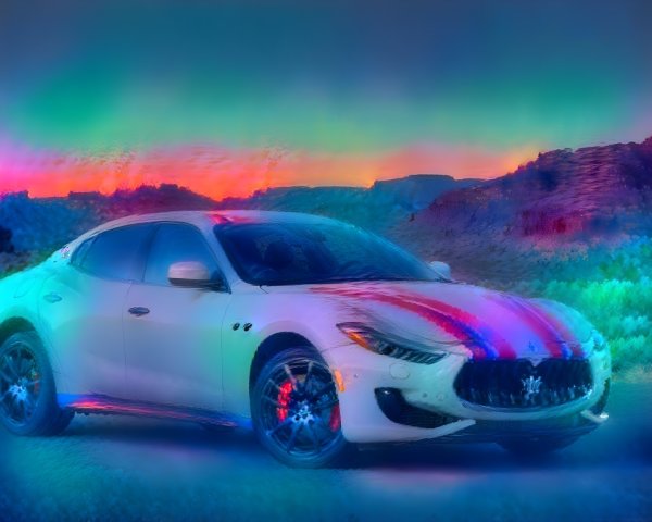 Modern Car Against Vibrant Abstract Backdrop