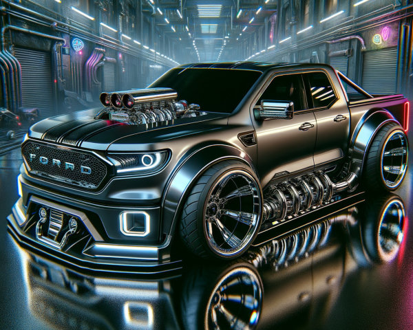 Futuristic Ford Truck in Neon Urban Setting