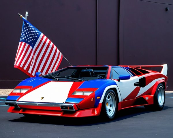 Lamborghini Countach in Patriotic Red, White, and Blue