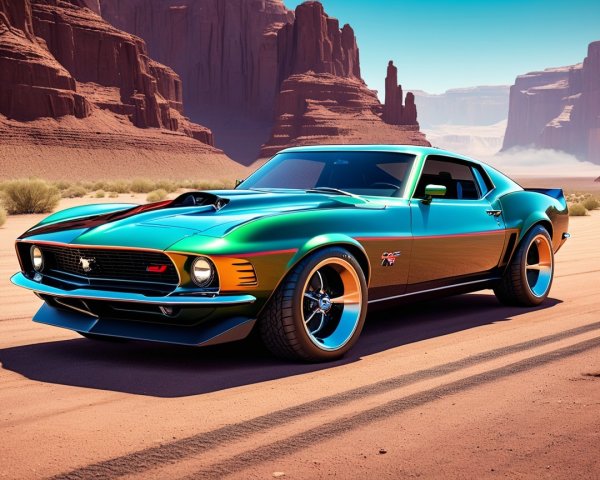 Vintage Mustang GT in Desert Landscape with Red Rocks