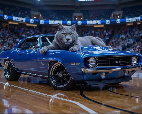 1969 Camaro SS with Cat on Basketball Court