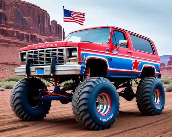 Vintage SUV with Red, White, and Blue Design