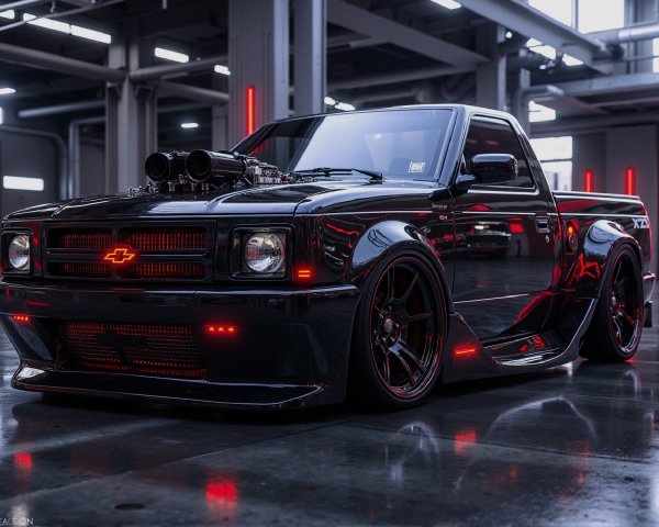 Black Pickup Truck with Aggressive Design and Features