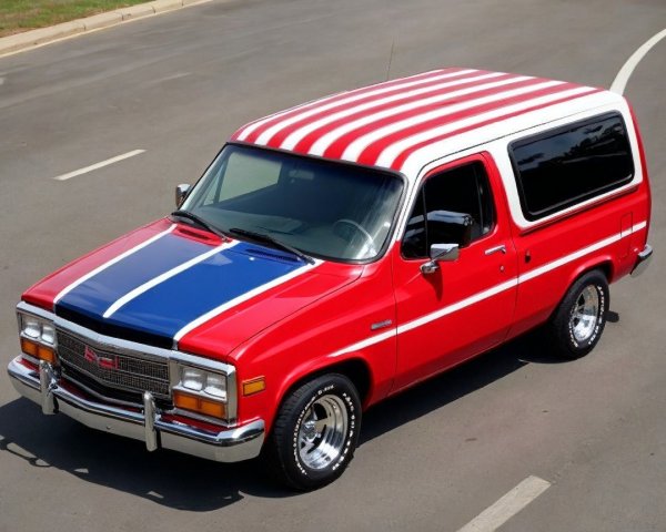 Vibrant Red Van with White Stripes and Chrome Details