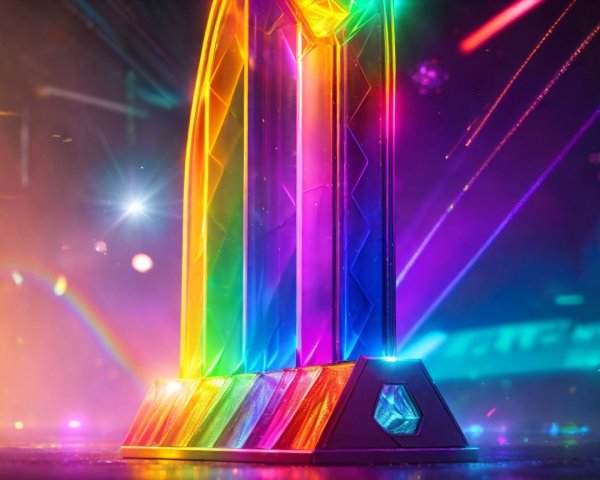 Vibrant Crystalline Trophy with Rainbow Light Reflections