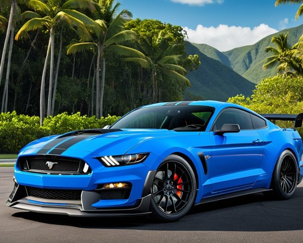 Blue Sports Car with Bold Design in Tropical Setting