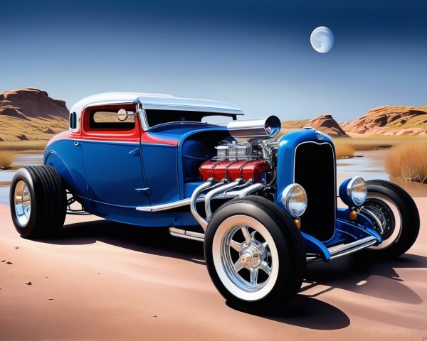 Classic Hot Rod with Blue Paint and Chrome Accents