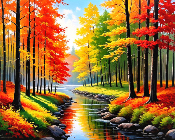 Autumn Landscape with Winding River and Colorful Foliage