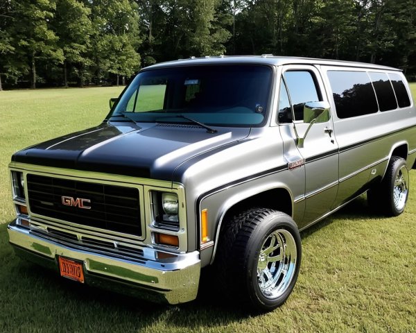 Vintage GMC Van with Gray Exterior and Chrome Accents