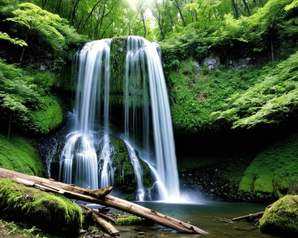 Serene Waterfall Cascading into a Tranquil Pool
