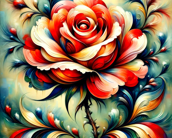 Abstract Rose with Colorful Floral Motifs