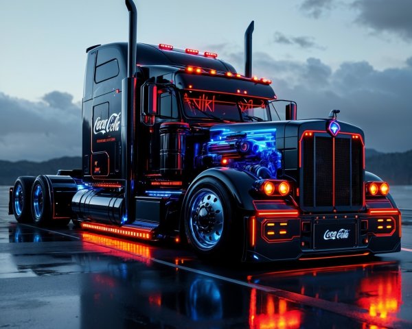 Custom-Designed Truck with Neon Accents and Lights