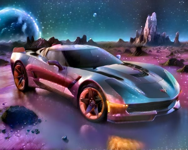 Futuristic Sports Car in Cosmic Landscape Setting