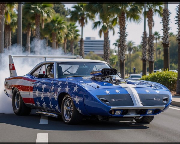 Modified Muscle Car with Blue Exterior and Stars