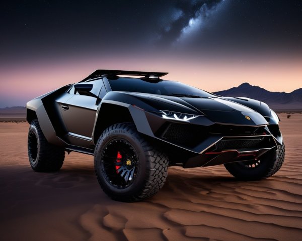 Futuristic Black Off-Road Vehicle in Desert Landscape
