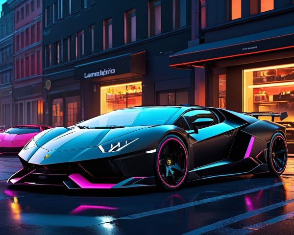 Black Lamborghini with Pink Accents in Urban Setting