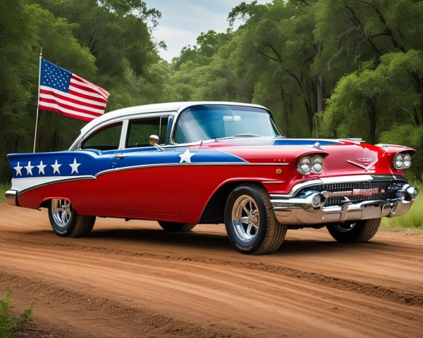 1958 Chevrolet with Patriotic Red, Blue, and Stars