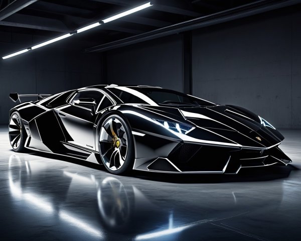 Sleek Black Lamborghini with Futuristic Design Features