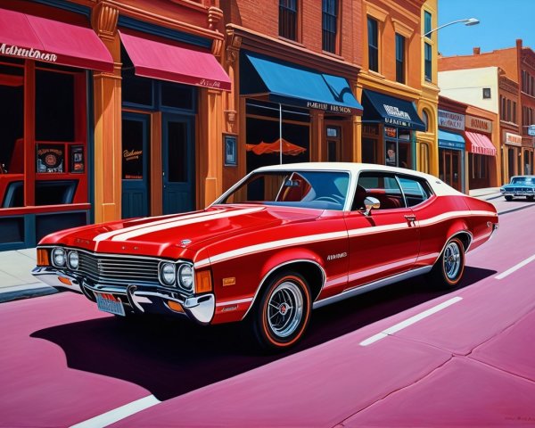 Vibrant Red Classic Car on Picturesque Street