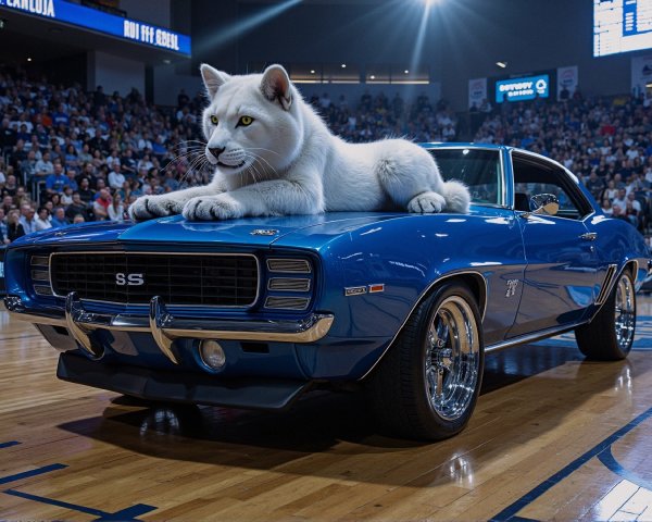 1969 Camaro SS on Basketball Court with Cat and Crowd