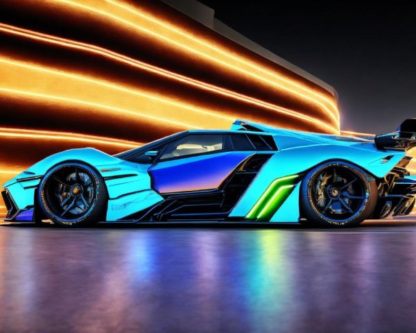 Futuristic sports car with iridescent finish and sleek design