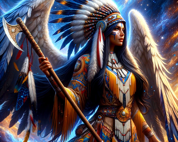 Digital Painting of Native American Woman with Wings