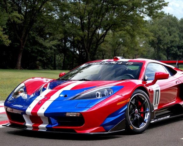 Vibrant Race Car with Red, White, and Blue Design