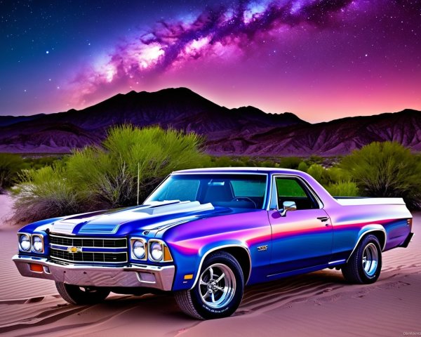 Classic Chevy El Camino in Purple and Blue at Sunset