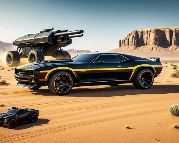 Futuristic Vehicles in a Desert Landscape Setting